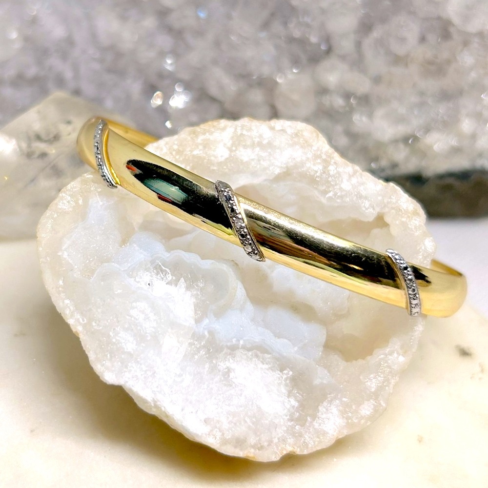 Vintage Dimond Chip Gold over 925 Hinge Bangle Bracelet